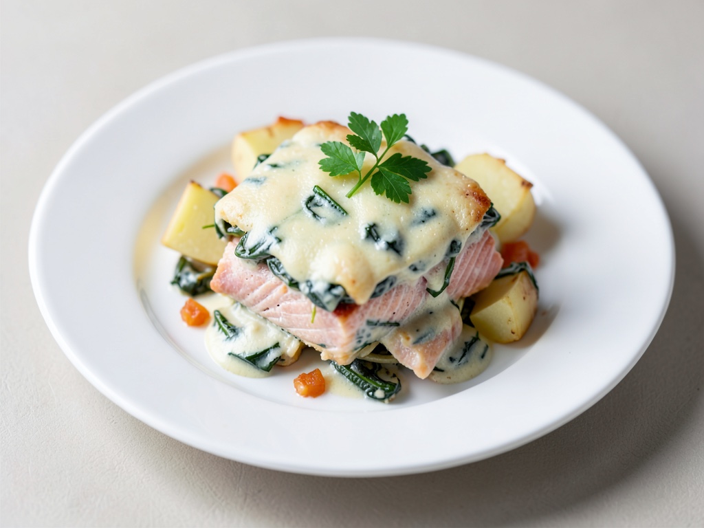Cremiges Lachs-Spinat-Gratin mit Kartoffeln