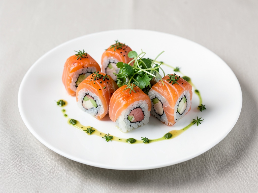 Rollos de Sushi Frescos de Salmón