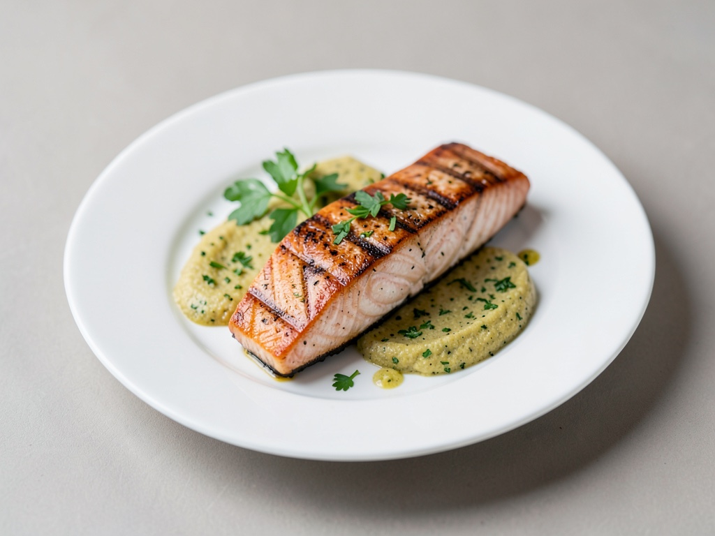 Salmone alla griglia con pane all'aglio e erbe