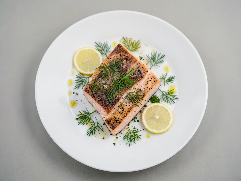 Filet de saumon à l'aneth et aux tranches de citron (vue de dessus)
