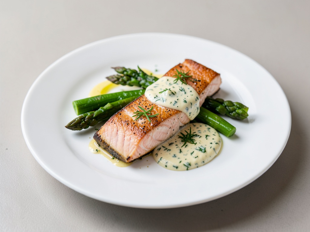 Salmone con asparagi verdi e olandese alle erbe