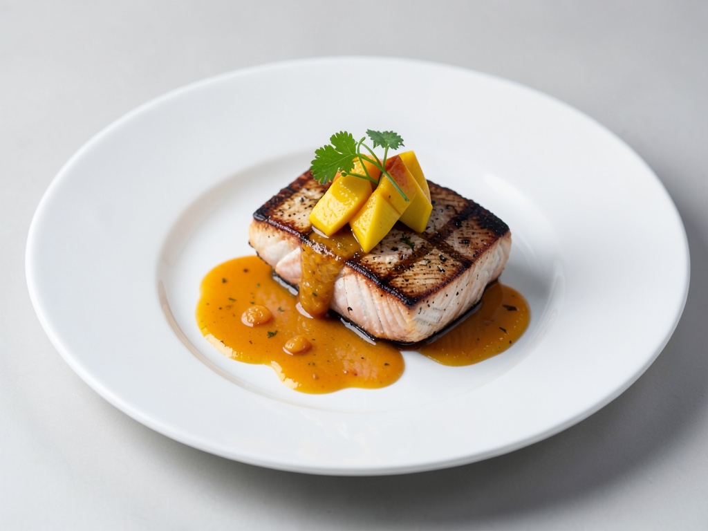 Salmone alla griglia con salsa fresca di mango e arancia