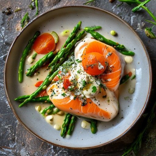 Salmone con salsa cremosa al mascarpone e asparagi verdi