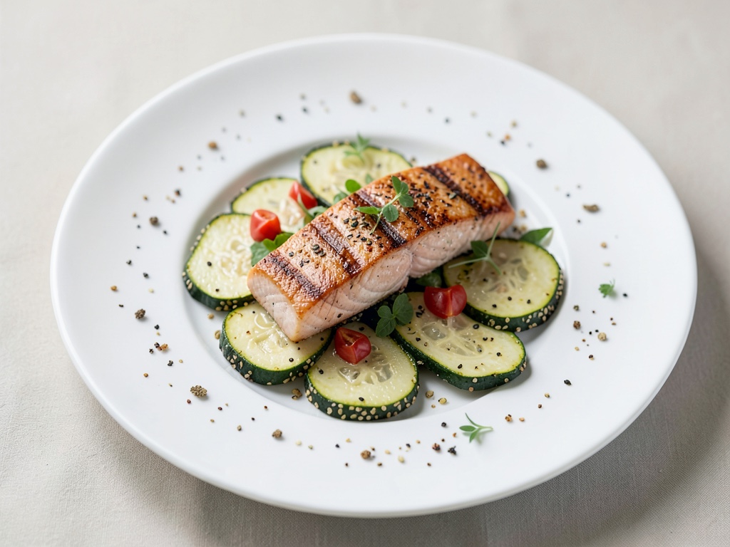 Saumon grillé sur courgettes au sésame