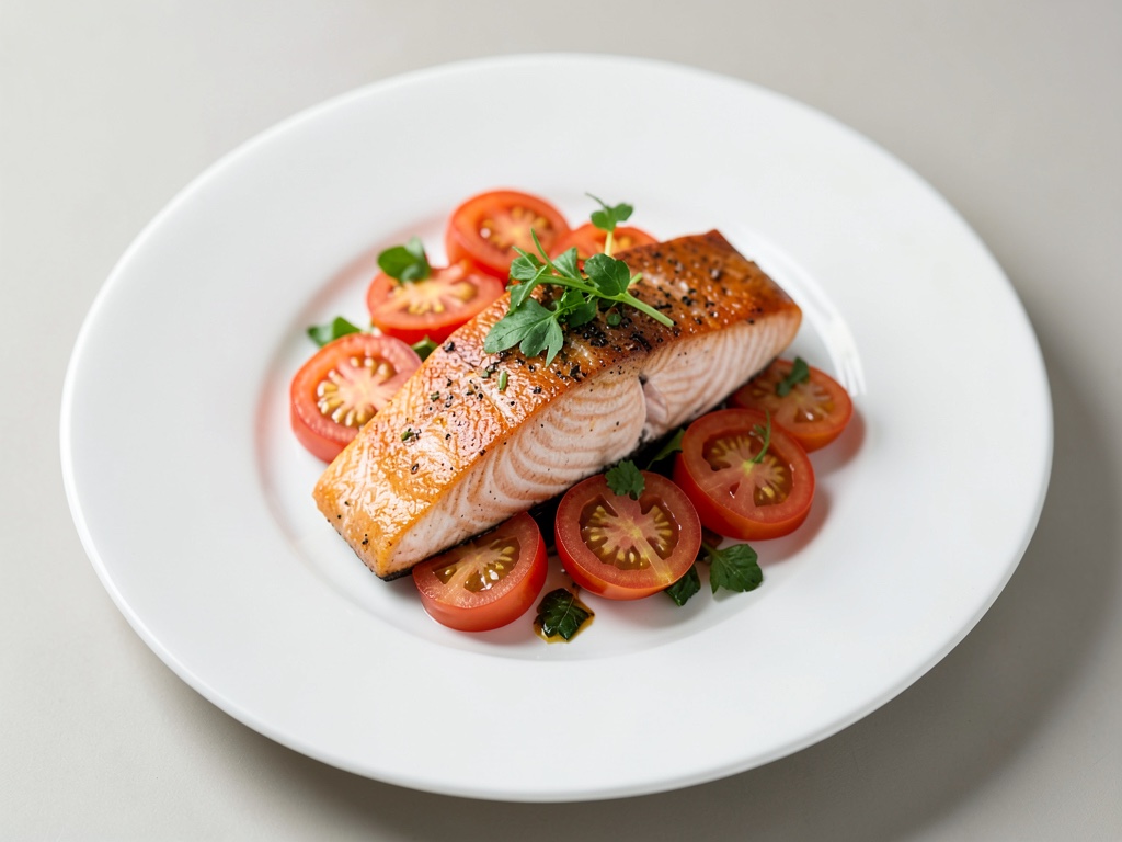 Filetto di salmone su verdure al pomodoro