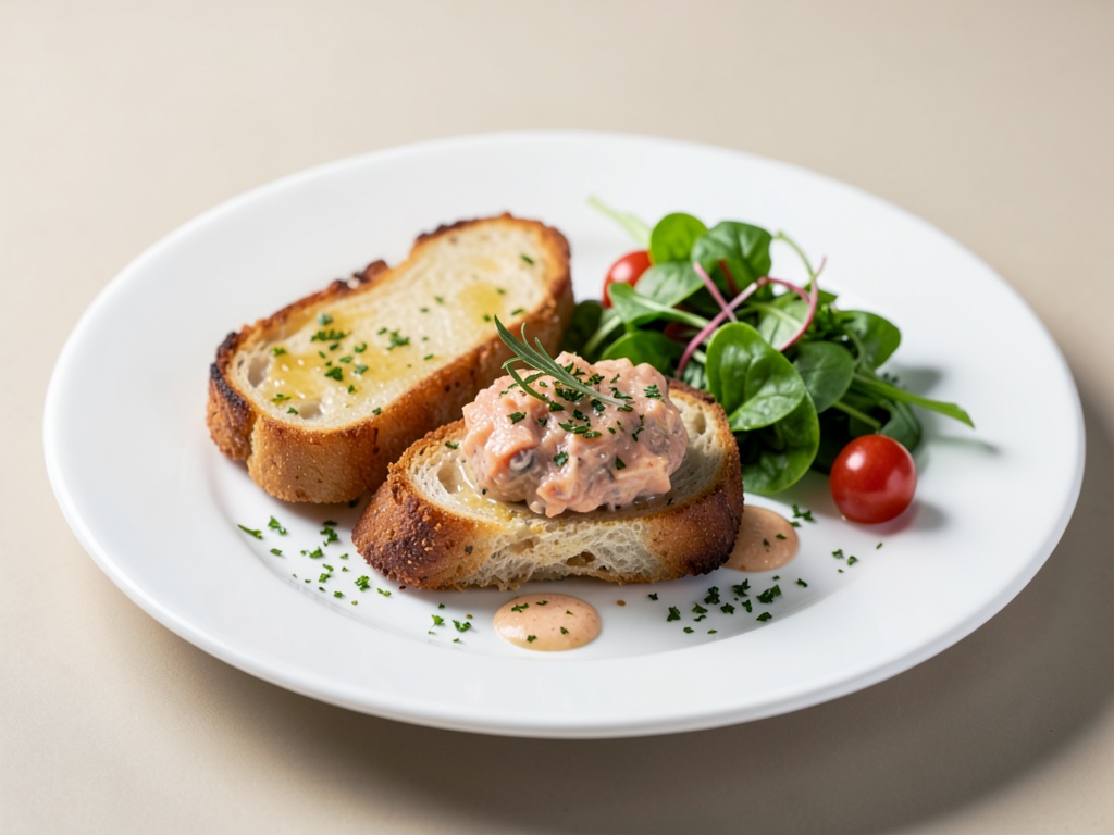Tost croccanti di pera con tartare di trota salmonata e insalata mista