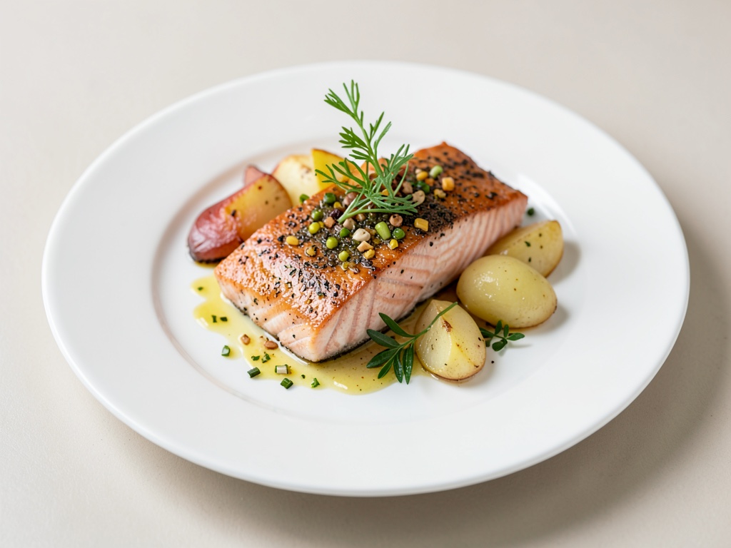 Trota salmone con copertura al limone e spezie e patate
