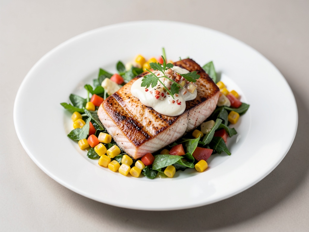 Salmone alla griglia con condimento per valeriana