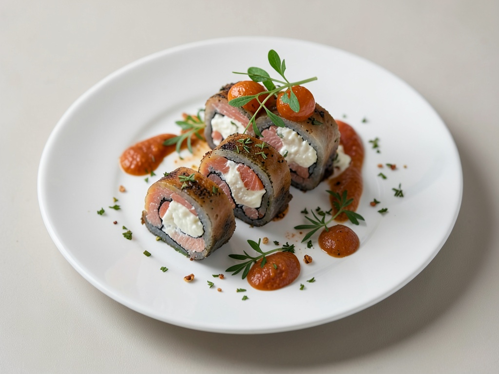 Rotoli di salmone fresco con ripieno cremoso di formaggio spalmabile