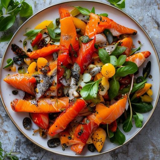 Salade de saumon et légumes colorés aux anchois
