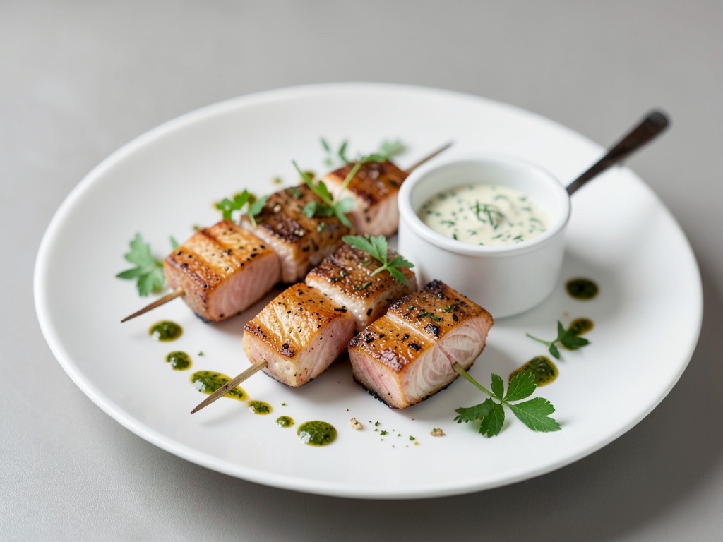 Spiedini di salmone con salsa alle erbe