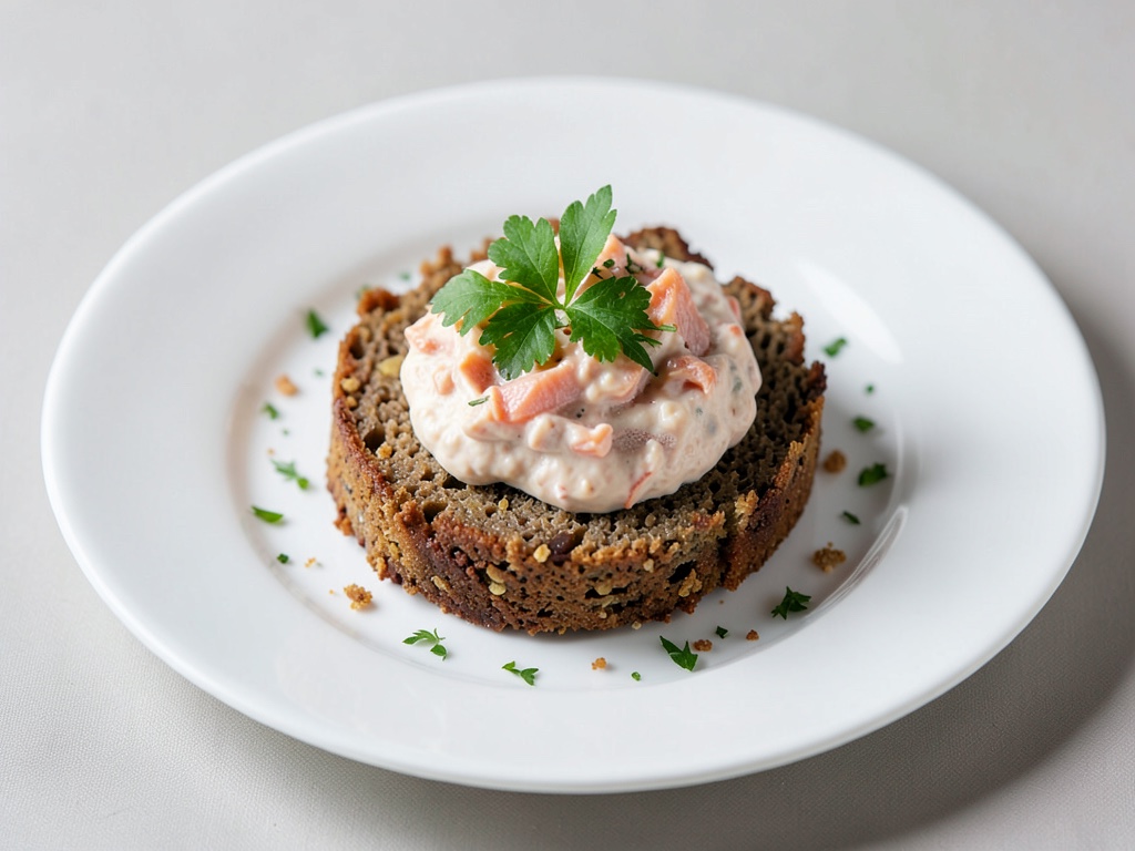 Pan tostado de pumpernickel con dip fresco de salmón