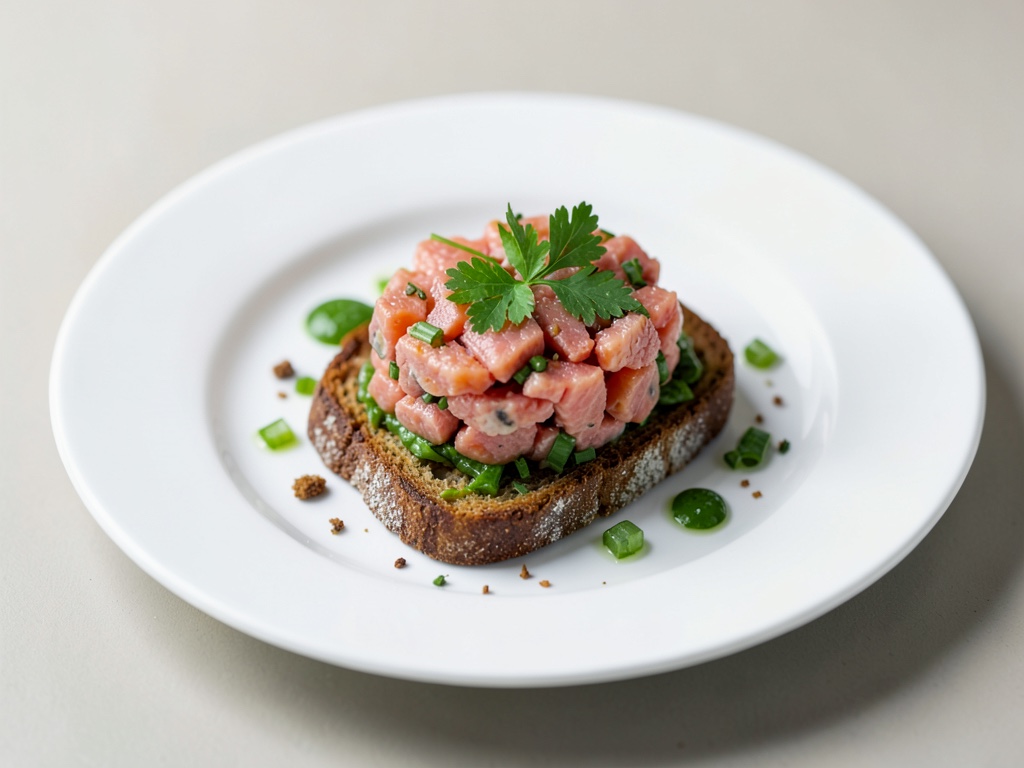 Lachs-Tatar auf geröstetem Kressebrot