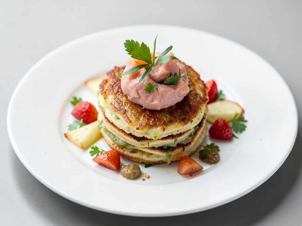 Frittelle croccanti di sedano e mela con tartare di salmone fresco