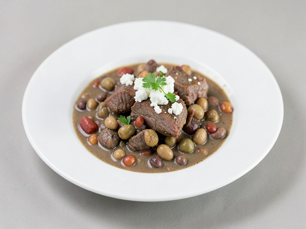 Estofado sabroso de cordero y judías con feta