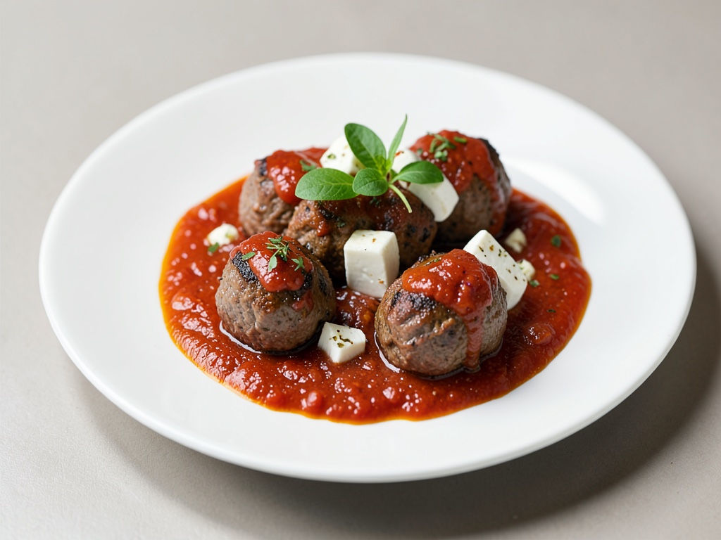 Polpette di agnello e feta in salsa di pomodoro