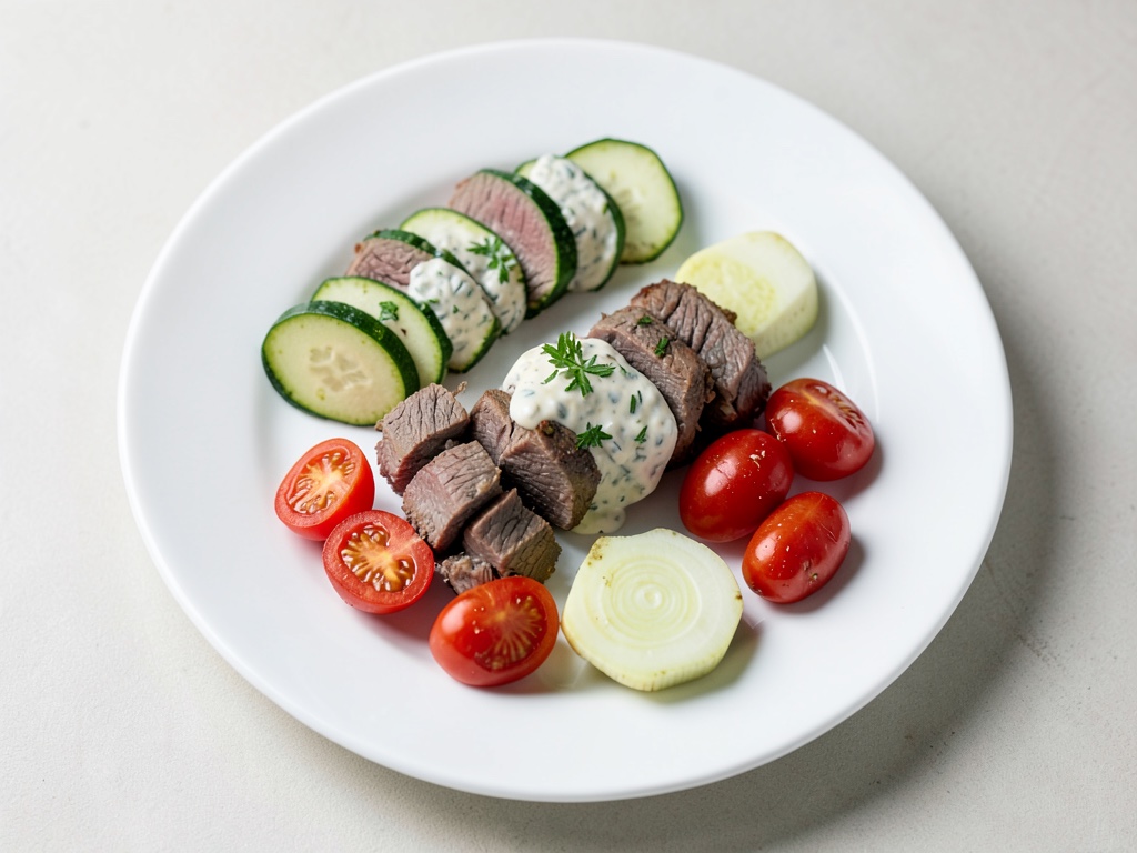 Spiedini di Agnello e Verdure con Salsa alle Erbe