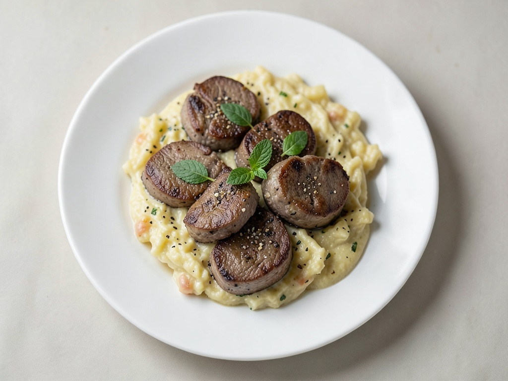 Gratin di patate con costolette d'agnello avvolte nel prosciutto