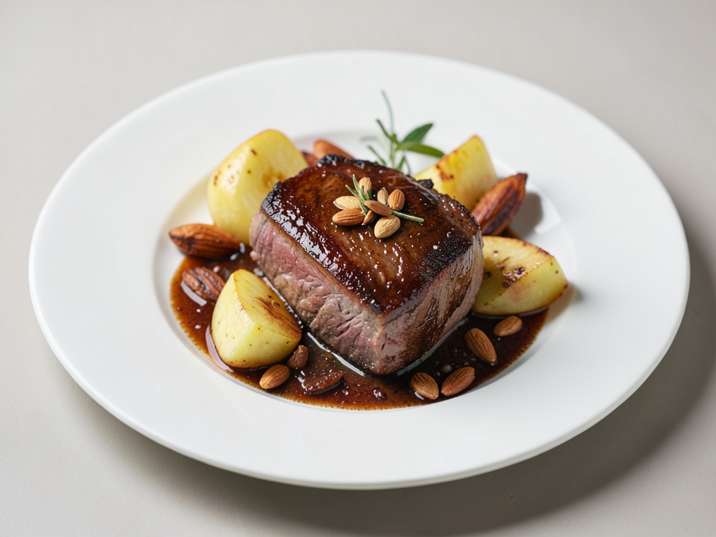Agneau tendre aux pommes et amandes rôties