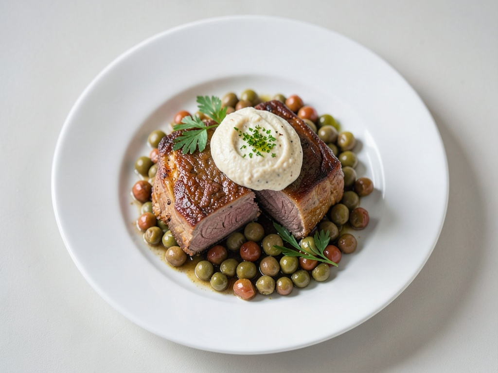Tenere coscia di agnello con soufflé di barbabietola e fagioli