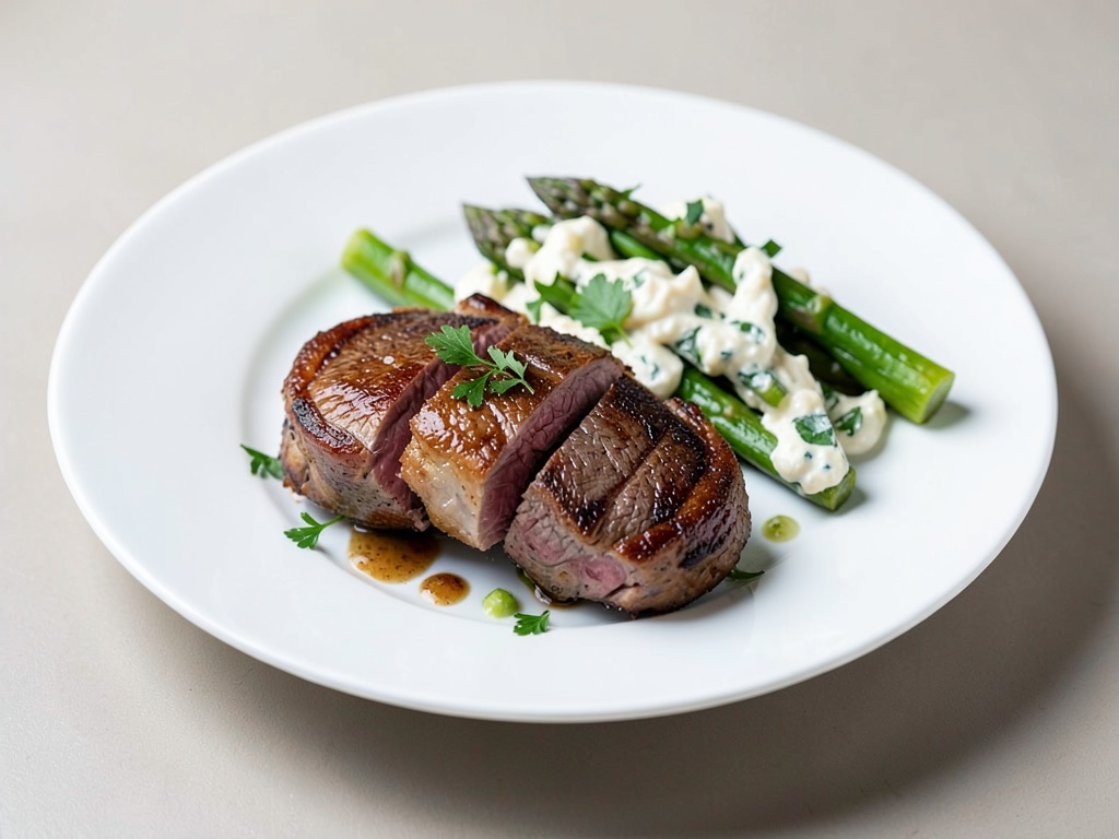 Filetti di agnello teneri con insalata cremosa di asparagi e yogurt