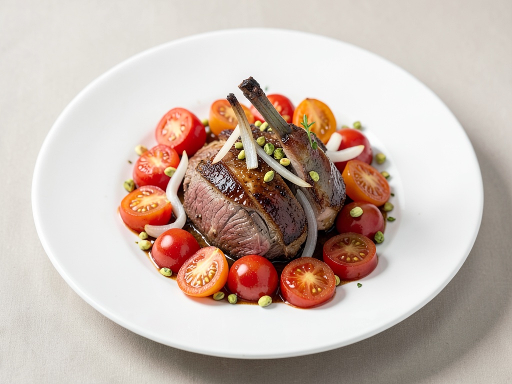 Frammenti teneri di agnello con pomodori, albicocche e pistacchi dalla tajine