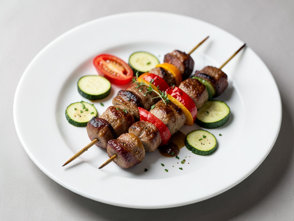 Brochetas jugosas de cordero con pimiento y calabacín