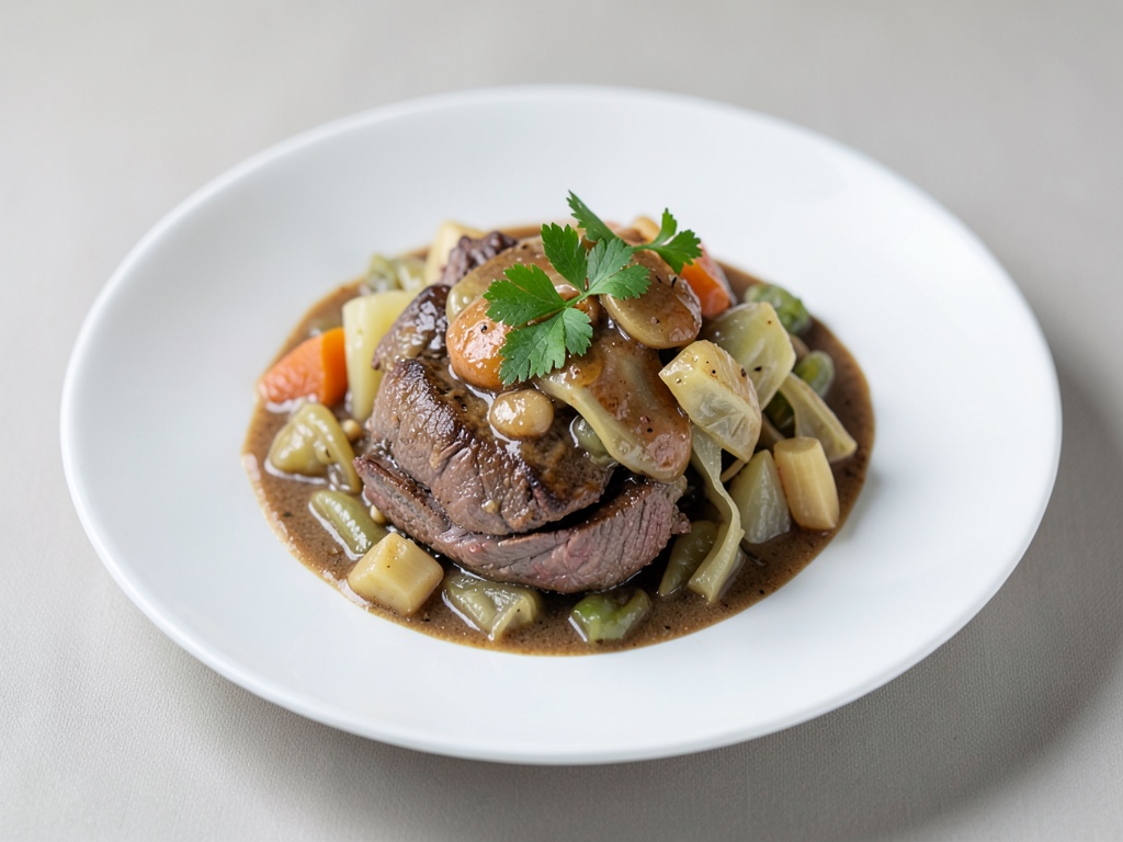 Stufato saporito di agnello e cavolo riccio