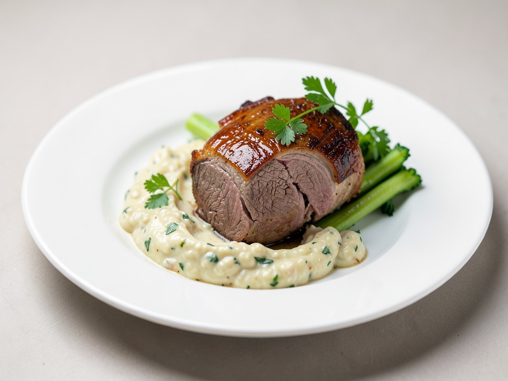 Tenero arrosto d'agnello con contorno di sedano cremoso