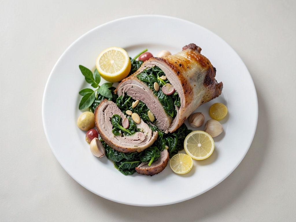 Arrosto di agnello succoso con ripieno di spinaci