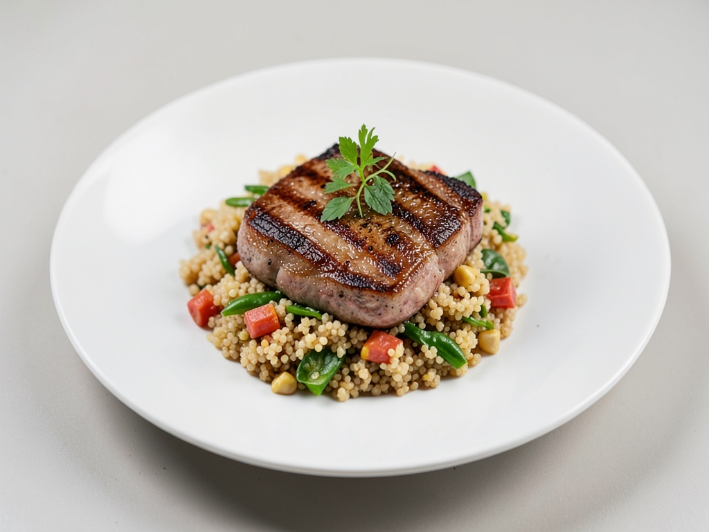 Chuletas de cordero a la parrilla sobre ensalada de couscous