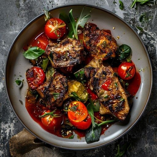 Costolettes d'agnello alla griglia con pomodori e spinaci