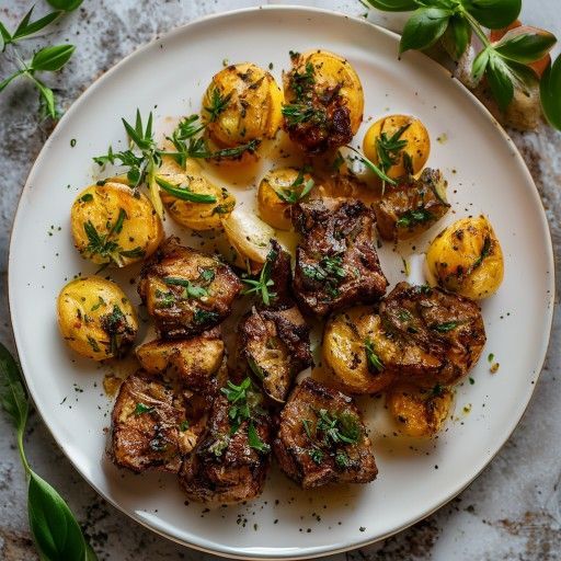 Fette frittelle di agnello con burro alle erbe e patate al forno