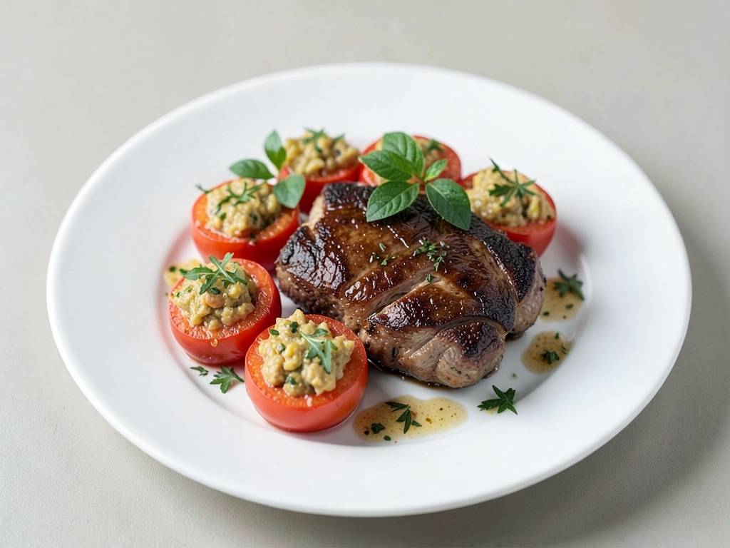 Pomodori ripieni con costolette di agnello