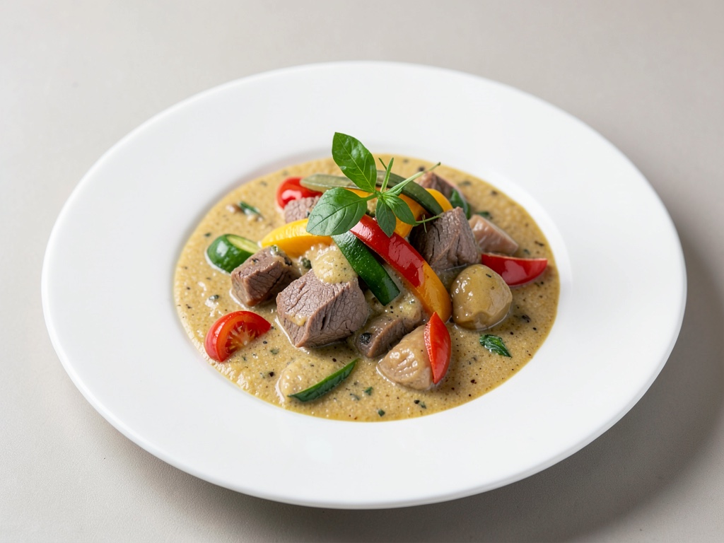 Curry cremoso di agnello con verdure colorate