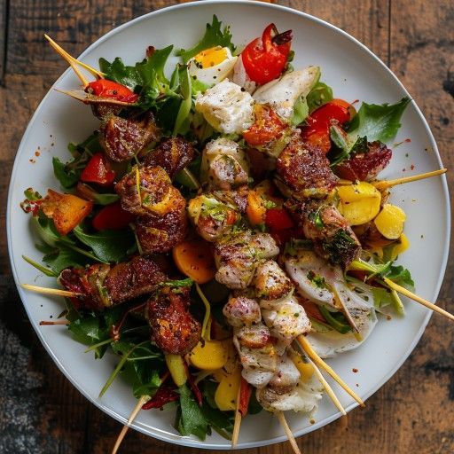 Spiedini di agnello con insalata fresca