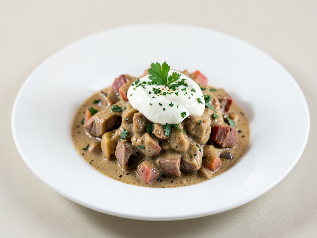 Gulasco cremoso di agnello con topping allo yogurt