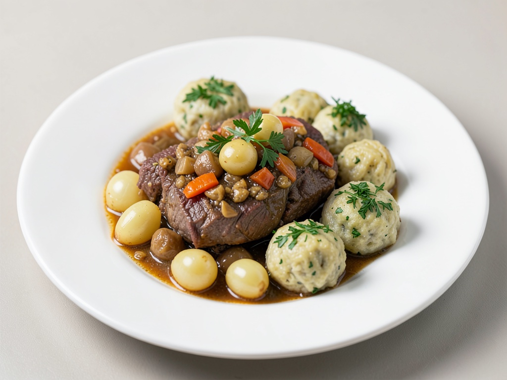 Stagionato agnello con cipolline e polpette di prezzemolo