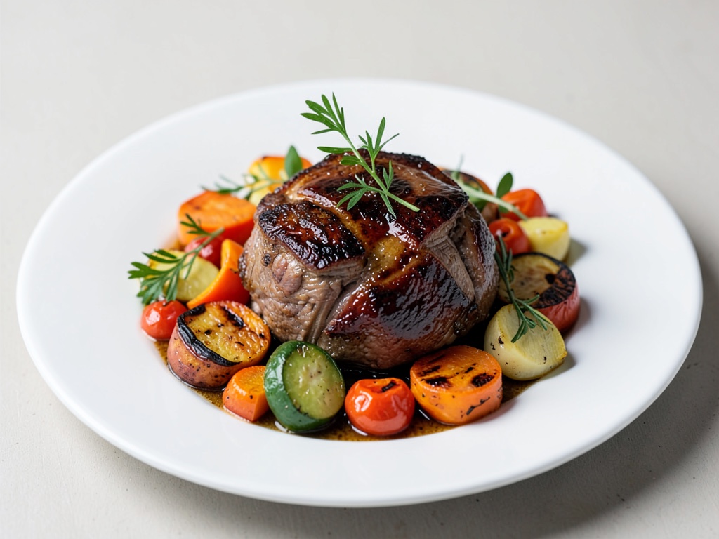 Gentili cosce d'agnello con verdure miste al forno