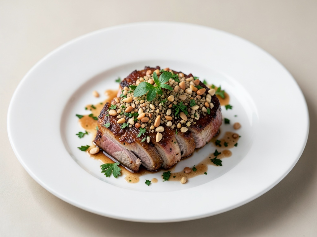 Costoletta d'agnello croccante con crosta di erbe e pinoli