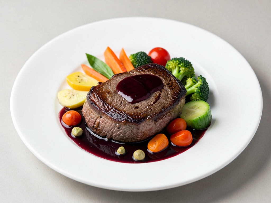Suculento arrosto di agnello con salsa al vino rosso e verdure miste