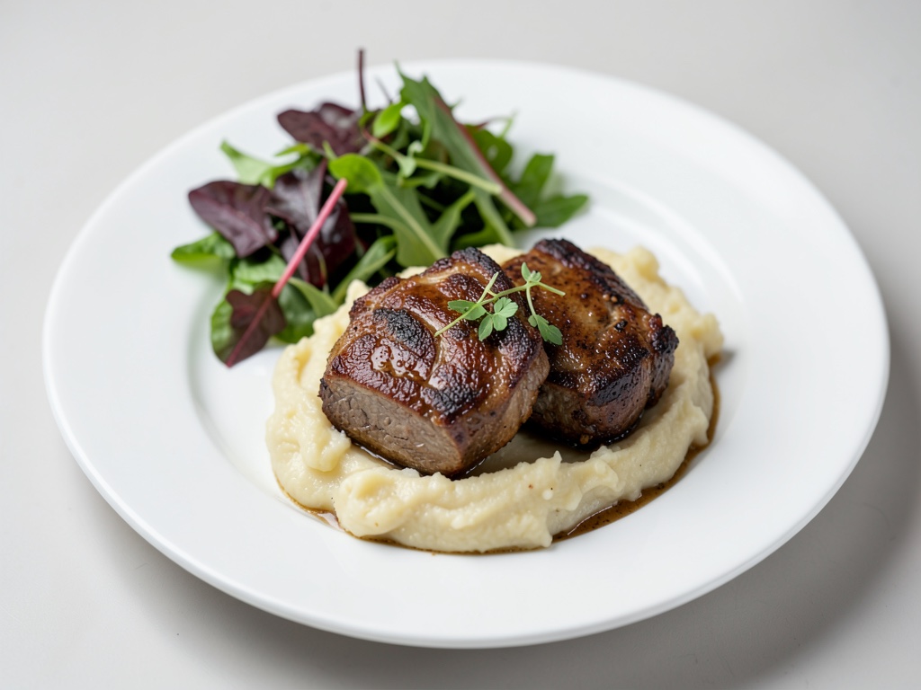 Ottimi stecche di agnello croccanti con purè di patate cremoso e insalata fresca