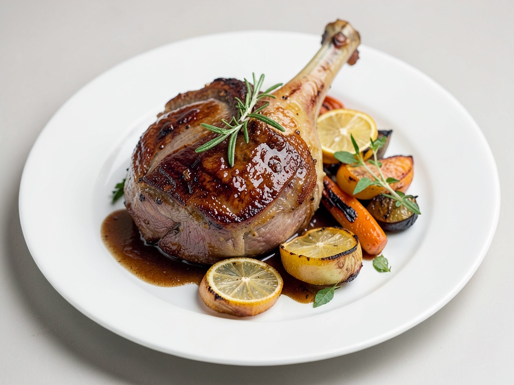 Pierna de cordero con limón y tomillo con verduras al horno