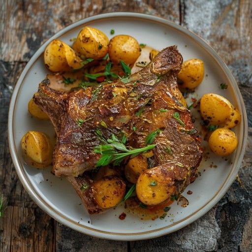 Cosciotto di agnello glassato al miele con patate al forno