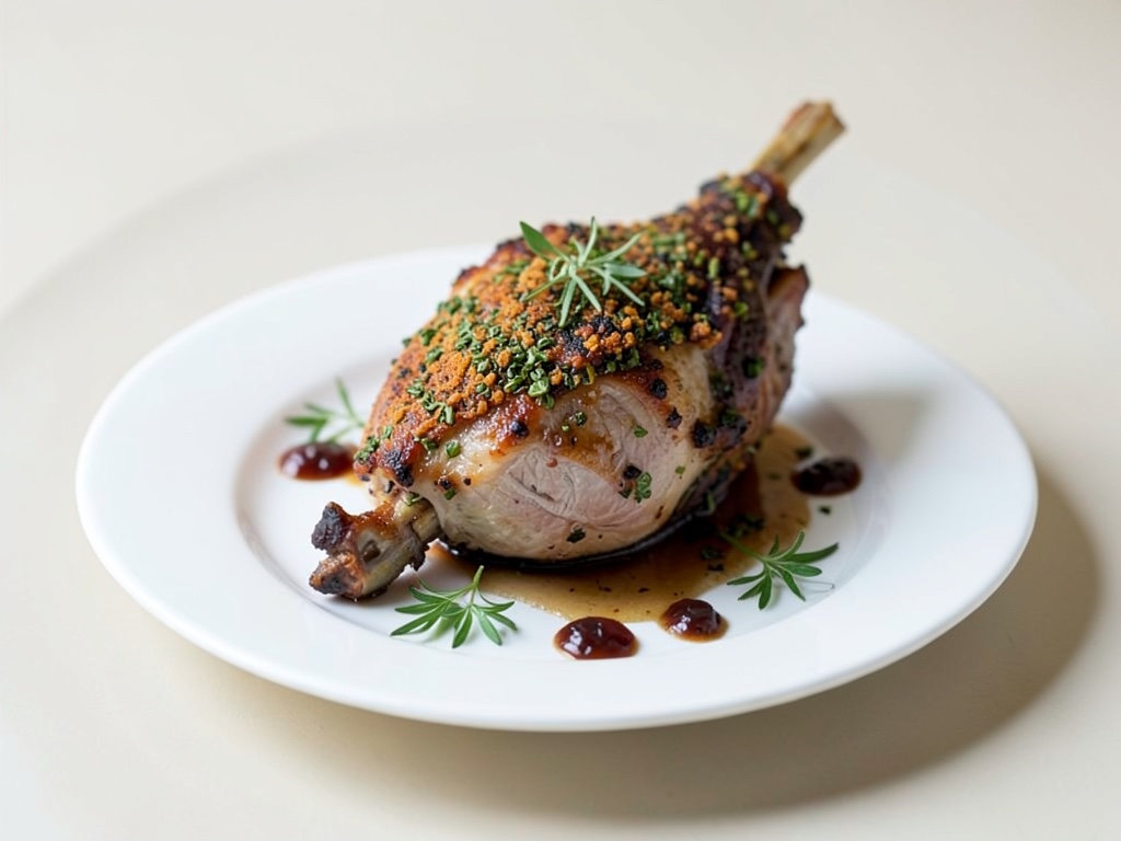 Cosce d'agnello croccanti con crosta alle erbe