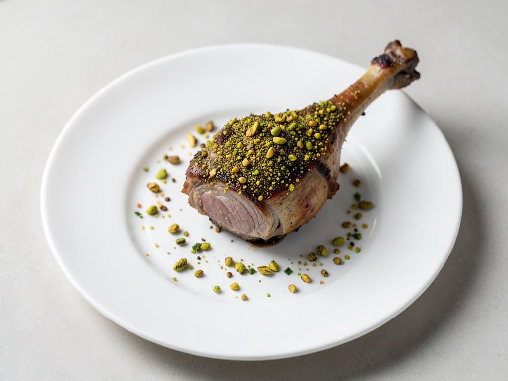 Cosciotto di agnello croccante con crosta di pistacchi e spezie