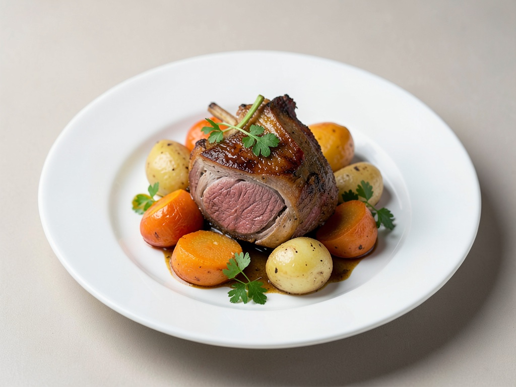 Gamba di agnello tenera con zucca dolce e patate