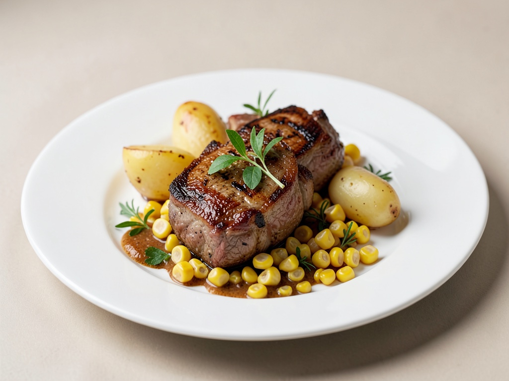 Costolettes d'agnello alla griglia con patate e mais