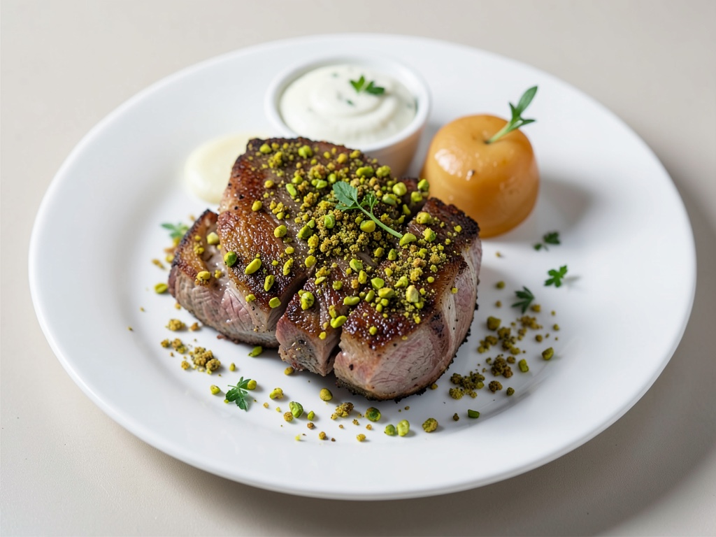 Costoletta di agnello croccante con crosta di pistacchi e yogurt