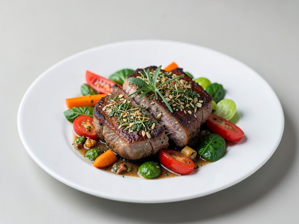 Costolette d'agnello croccanti con crosta alle erbe e verdure colorate